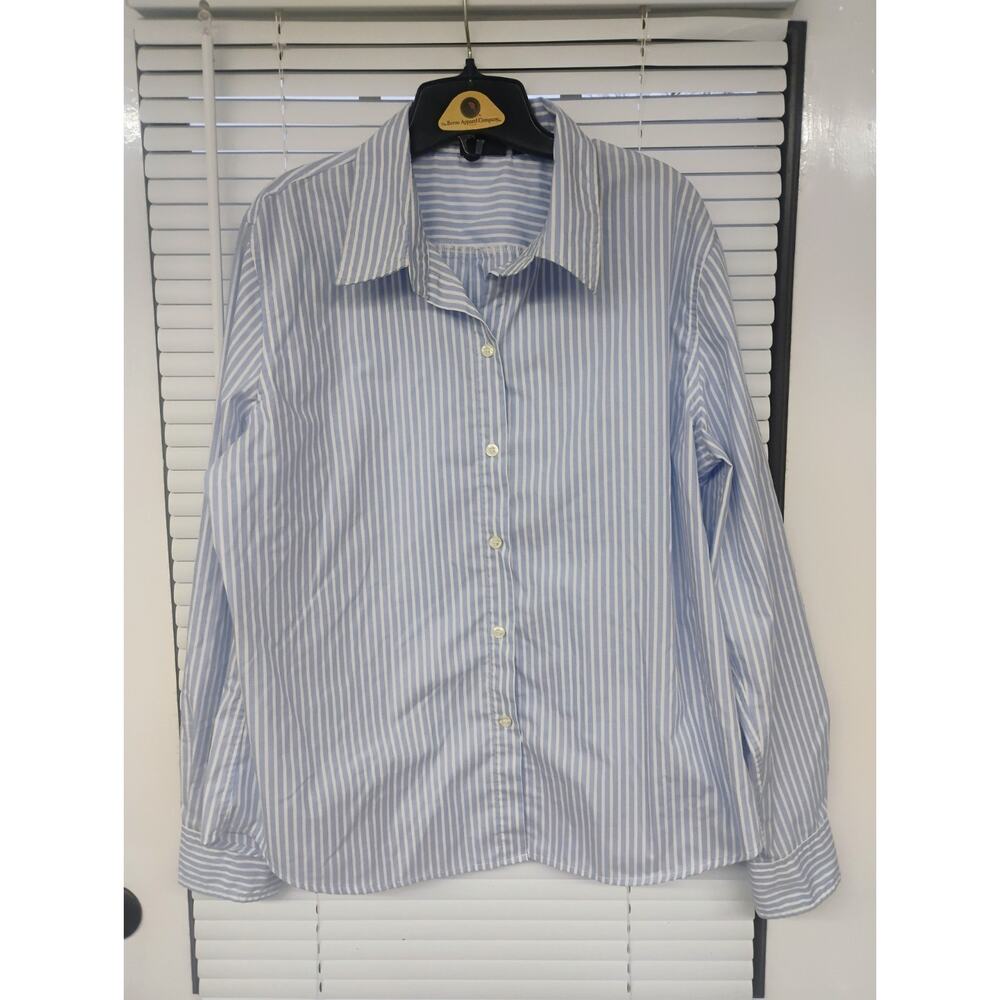 ALC Classics Shirt Women's XL Blue Striped Button Down Wrinkle Free No Iron Y2k